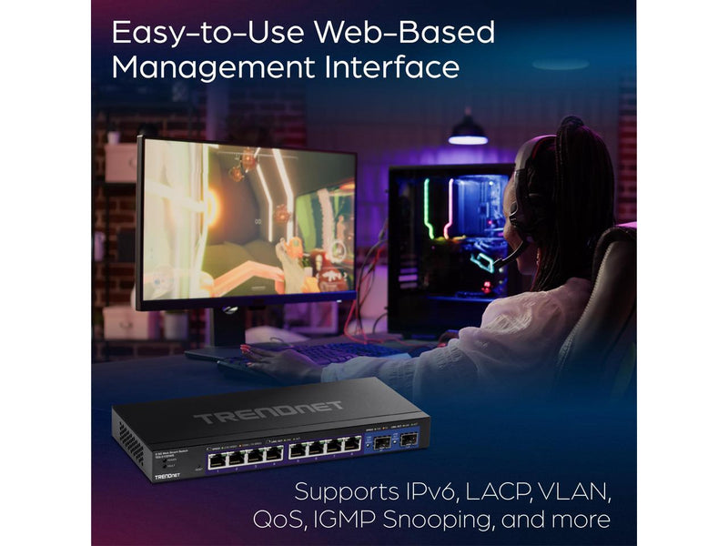 TRENDnet 10-Port Multi-Gig Web Smart Switch, TEG-3102WS, 8 x 2.5GBASE-T Ports, 2