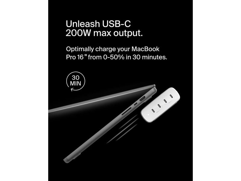 Belkin 200W 4-Port USB-C GaN Charger, White