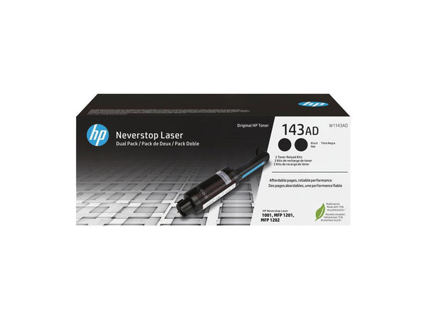 HP 143AD Dual Pack Black Original Neverstop Toner Reload Kit, ~2,500 pages,