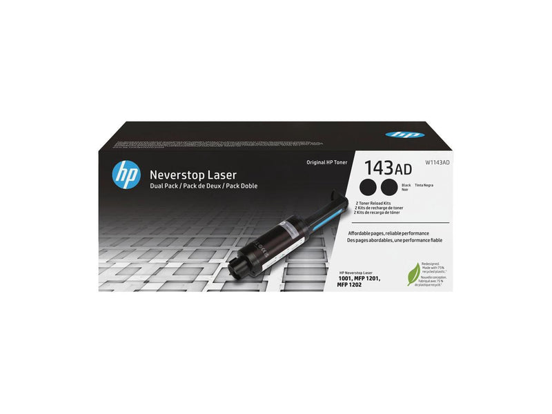 HP 143AD Dual Pack Black Original Neverstop Toner Reload Kit, ~2,500 pages,