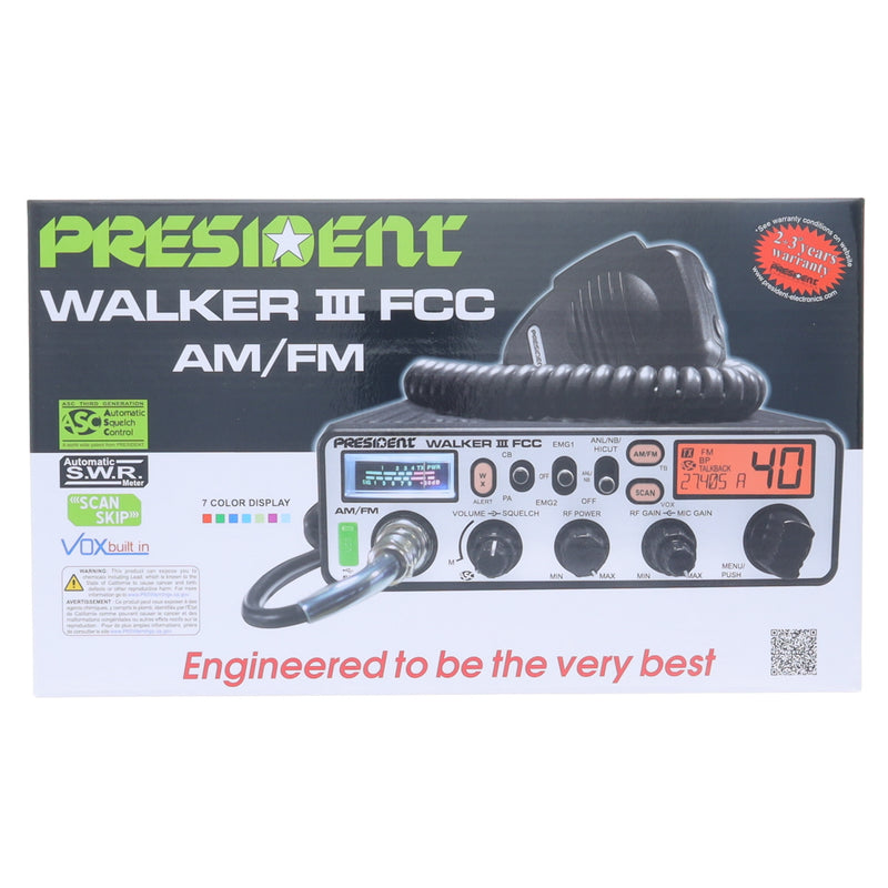 President Electronics Walker FCC CB Radio - 40 Channel Weather Alert and Auto Squelch Control Compact Radio for Truckers - Black