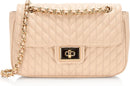 KARL LAGERFELD PARIS WOMEN'S QUILTED LEATHER SHOULDER BAG - BRIE - Brand New