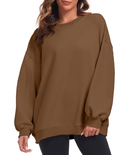 FKEEP OVERSIZED SWEATSHIRT FOR WOMEN CREW NECK SWEATSHIRT CASUAL - BROWN - M - Like New