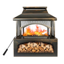 RED MOUNTAIN VALLEY 37" FIRE PITS, WOOD STORAGE, CHIMNEY, FIRE POKER - BLACK - Like New