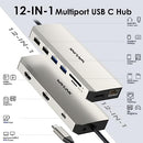 WAVLINK USB C DOCKING STATION DUAL HDMI MONITORS 12 IN 1 TRIPLE DISPLAY - SILVER - Like New