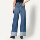 AMAZON ESSENTIALS HIGH-RISE WIDE LEG CUFFED JEAN-WOMEN 12-MEDIUM BLUE VINTAGE - Brand New