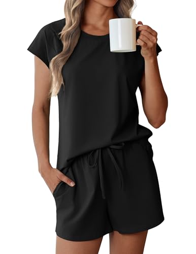 EKOUAER COTTON PAJAMAS FOR WOMEN SHORT SLEEVE PJS LOUNGE SLEEPWEAR - BLACK - XL - Brand New
