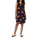 AMAZON ESSENTIALS SLEEVELESS WOVEN A-LINE V NECK WOMEN M - BLACK PINK FLOWERS - Like New