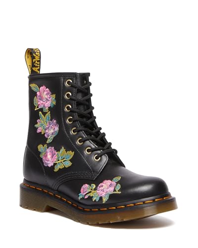 31385001 DR. MARTENS WOMEN'S 1460 VONDA II FLORAL 8 EYE BOOT BLACK/NAPPA LUX - 6 - Like New