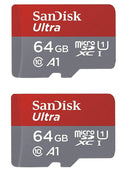 SanDisk 2x64GB Ultra Plus MicroSDXC UHS-1 Cards with SD Adapters - RED/GRAY - Brand New