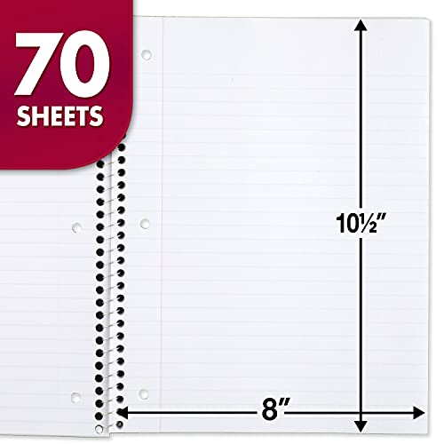 MEAD SPIRAL NOTEBOOK, 1 SUBJECT, WIDE RULED PAPER, 70 SHEETS, 05510AB5 - RED - Brand New