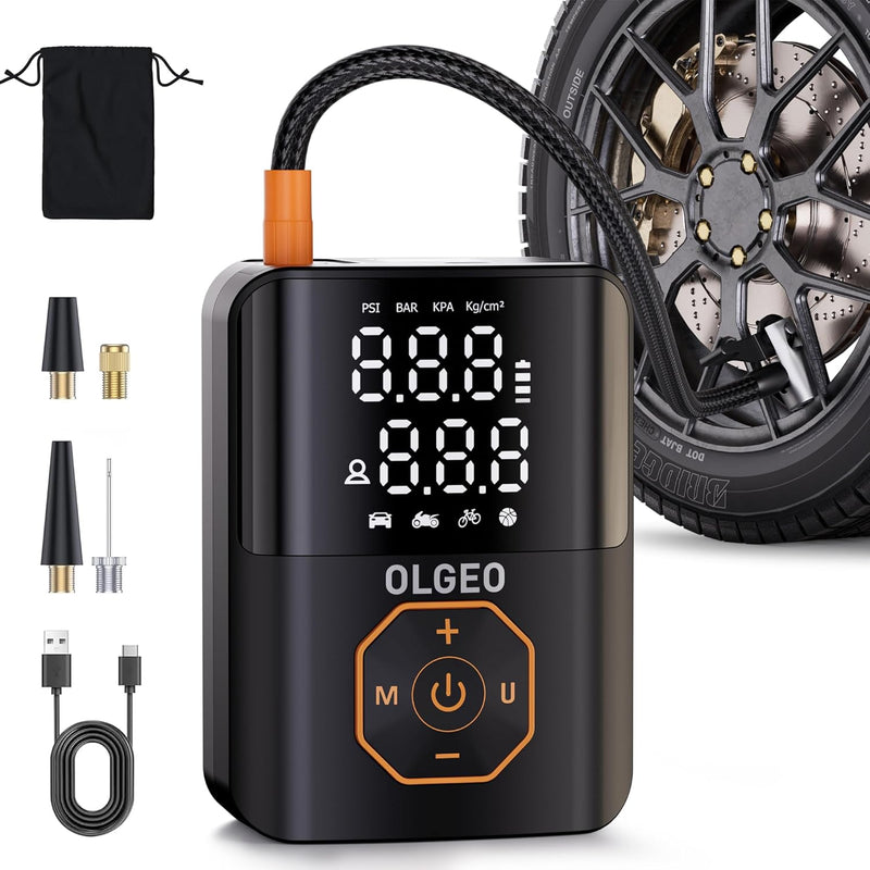 OLGEO TIRE INFLATOR PORTABLE AIR COMPRESSOR 160PSI TIRE INFLATOR FOR CAR - BLACK - Like New