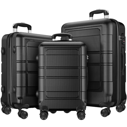 AXIDOU LUGGAGE SETS 3pcs WITH SPINNER WHEELS (20/24/28 INCH) KL12048-01 - BLACK - Like New