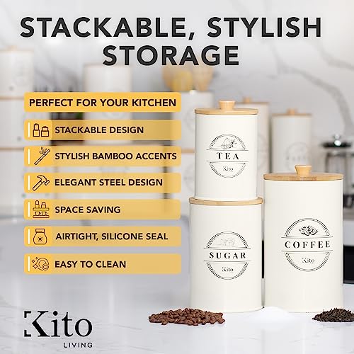 Canisters Sets for Kitchen Counter Storage and Organization with Wooden Bamboo - Like New
