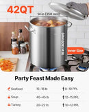 VEVOR Stainless Steel Stockpot, 42 Quart Large Cooking Pots, Cookware; Silver - Like New