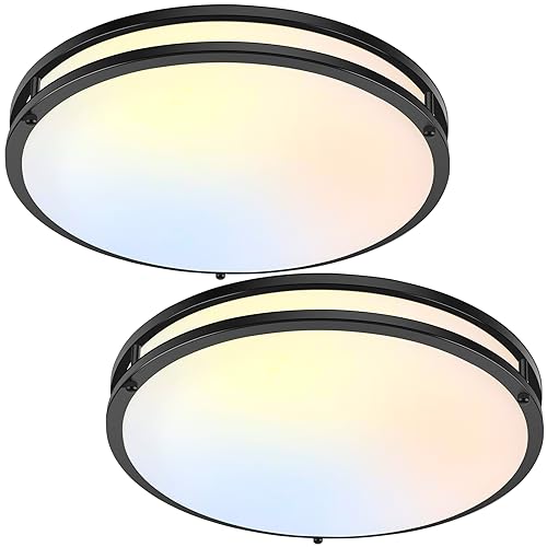50W 5600LM LE Ceiling Lights Matte Black, 16Inch, 2 Pack - Black - Like New