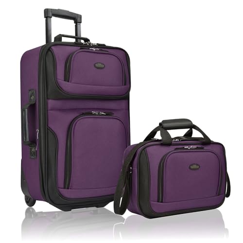 U.S. TRAVELER RIO RUGGED FABRIC EXPANDABLE CARRY-ON LUGGAGE, SET - PURPLE - Like New
