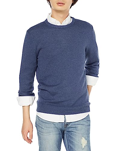AMAZON ESSENTIALS STORE MEN'S LONG-SLEEVE CREWNECK SWEATER, 100% COTTON - BLUE - Brand New