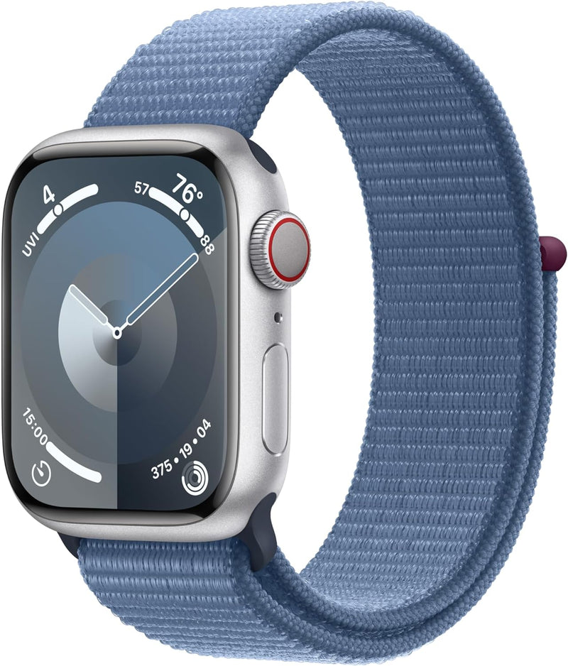Apple Watch Series 9 GPS + Cellular 41mm Smartwatch -Silver Case/Blue Sport Loop New
