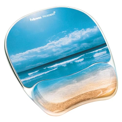 FELLOWES PHOTO GEL MOUSE PAD WRIST REST MICROB - SANDY BEACH (9179301) - Like New