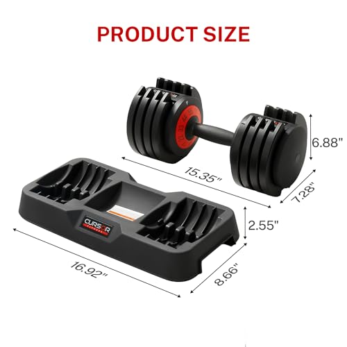 CURSOR FITNESS ADJUSTABLE DUMBBELLS, 5-IN-1 QUICK ADJUSTABLE WEIGHTS - BLACK/RED - Like New