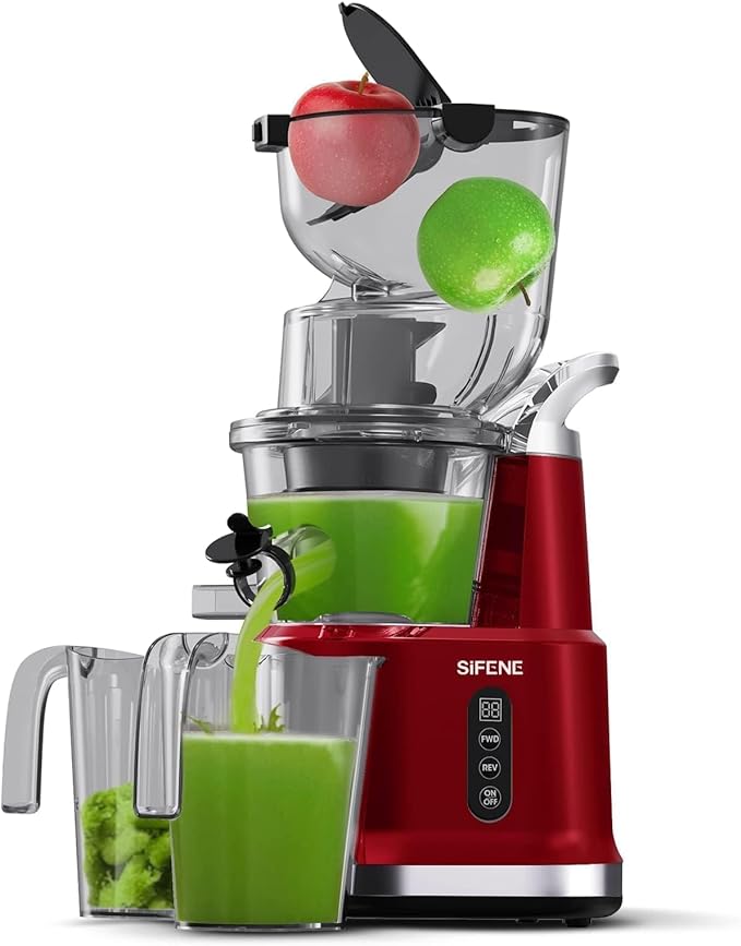 SiFENE Cold Press Juicer Machines 83mm Big Mouth Whole Slow Juicer AMR8824 - Red Like New