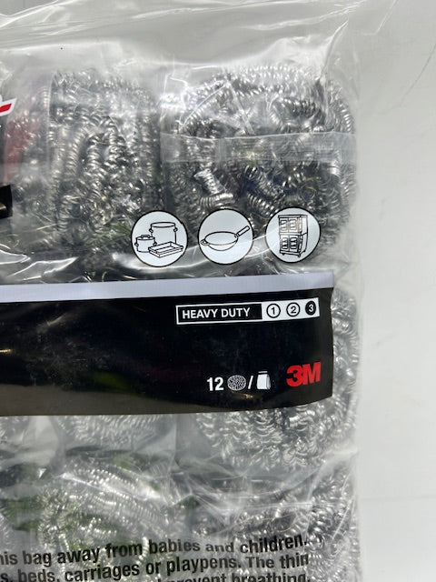 SCOTCH-BRITE 12PCS STEEL WOOL SCRUBBER PADS, 12 PACK - STAINLESS STEEL - Brand New