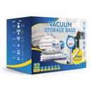 SIMPLE DELUXE 32 PACK VACUUM STORAGE BAGS WITH HAND PUMP - CLEAR/BLUE - Brand New