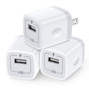 HOPEPOW USB Plug Wall Adapter iPhone 1A/5V Single Port Phone Wall - 3 Pack White - Brand New