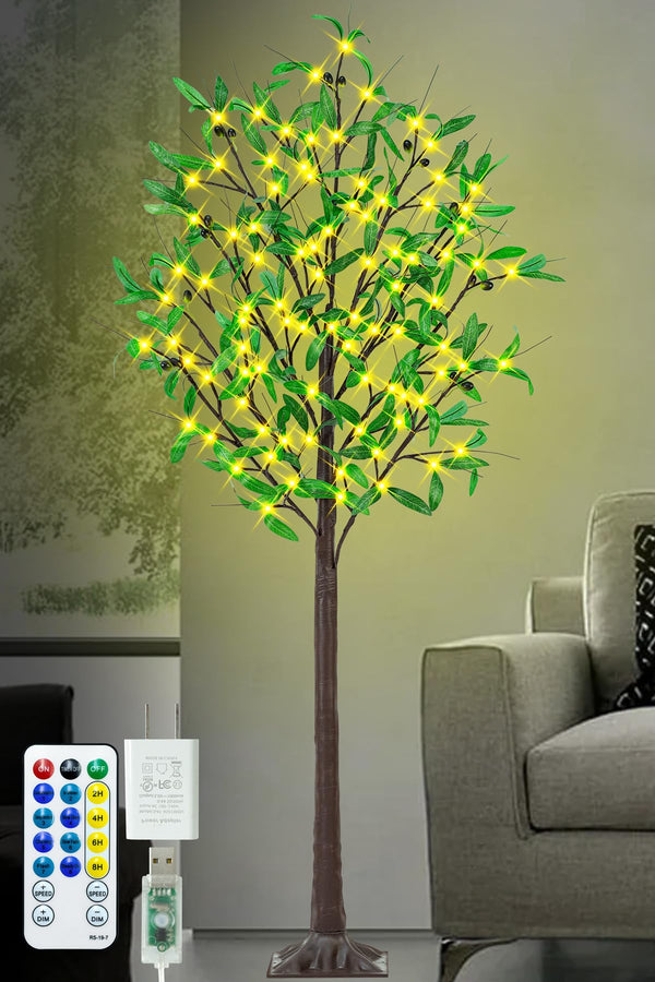 FASTDENG Lighted Olive Trees Artificil 5FT 90LED Lights Decore Brown/Green - Like New