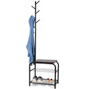 MILLIARD COAT RACK HALL TREE WITH BENCH - BLACK - Like New