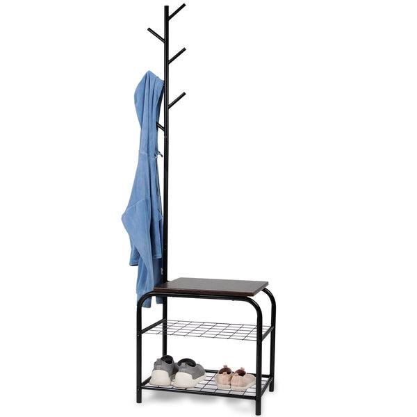 MILLIARD COAT RACK HALL TREE WITH BENCH - BLACK - Like New