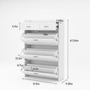 W1320104388 TZOU SHOE STORAGE SLIM SHOE CABINET WITH 3 FLIP DOORS - WHITE - Like New