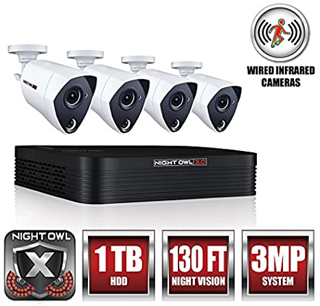 Night Owl 8-Channel 3MP HD 3.0 DVR 1TB 3mp Wired 4 Pack C-841-PIR3MP - White Like New