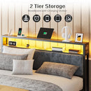 OLEVS QUEEN BED FRAME METAL PLATFORM BEDQUEEN 2-TIER STORAGE LED LIGHT - BLACK - Like New