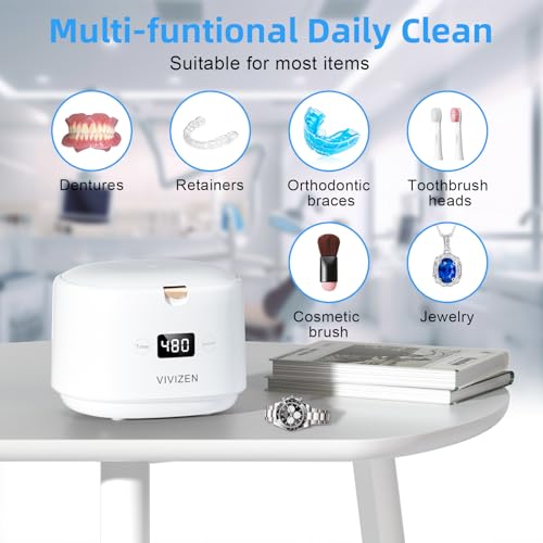 VIVIZEN ULTRASONIC RETAINER CLEANER SONIC DENTAL CLEANING POD SJ-W7-WHT - White - Like New