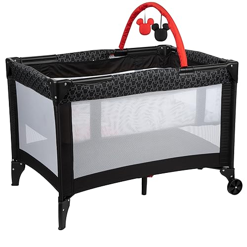 DISNEY BABY 3D ULTRA PLAY YARD WITH BASSINET BAGER PEEKING MICKEY BLACK - Like New
