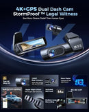 OVAMAN 4K DASH CAM FRONT AND REAR 3.59" IPS SCREEN BUILT-IN GPS 5G WIFI - BLACK - Like New