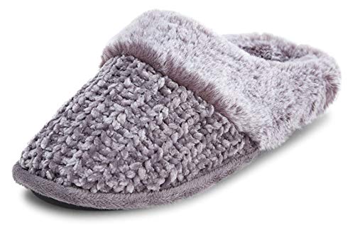 FLOOPI WOMENS SOFT CUFF CHENILLE KNIT PLUSH TWO TONE FUR CLOG SIZE LARGE - Like New