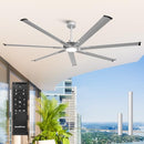 PARROT UNCLE 84 IN. BRUSHED NICKEL INDUSTRIAL DOWNROD MOUNT CEILING FAN - SILVER - Like New