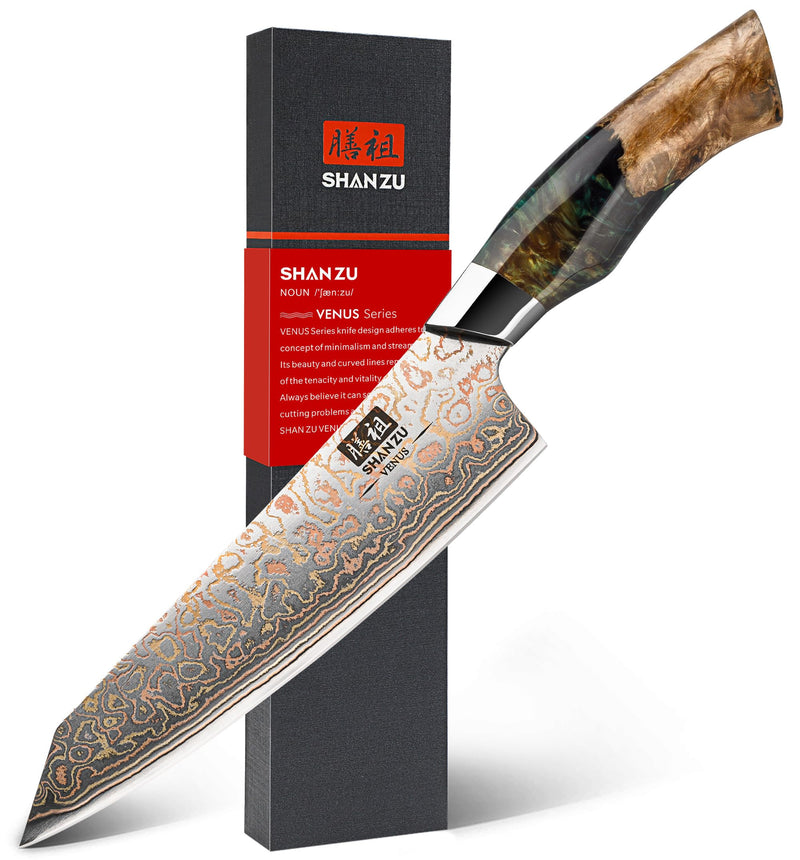 SHAN ZU DAMASCUS CHEF KNIFE - CHEF KNIFE - GOLD PATTERN CHEF KNIFE - Like New
