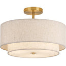 CALOKES 16" Double Drum Gold 3-Light Semi Flush Mount Ceiling Light - Brand New