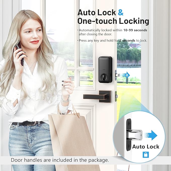 Zowill Fingerprint Front Door Lock Set 2 Handles Auto Lock & One-Touch Lock Like New
