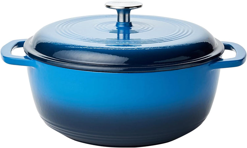 Amazon Basics Enameled Cast Iron Covered Round Dutch Oven, 4.3-Quart - Blue Like New