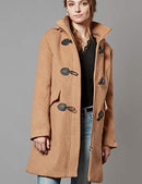 Escalier Women Wool Coat Hoodie Winter Classic Duffle Toggle Pea Coats Camel M - Like New