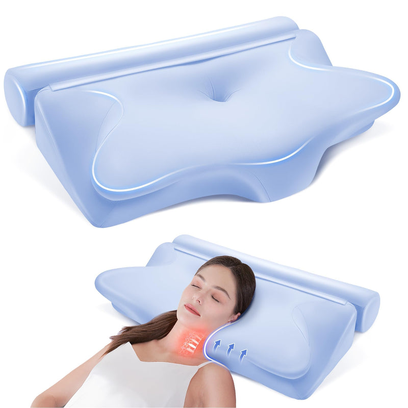 OCUUZIISU 2-in-1 Cervical Neck Pillow, Memory Foam, OC-K03-BLUE - Blue - Like New