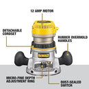 DEWALT ROUTER FIXED AND PLUNGE BASE KIT SOFT START 12-AMP 24,000 RPM - YELLOW - Like New