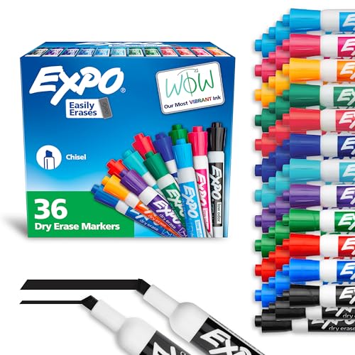 EXPO LOW ODOR DRY ERASE MARKERS CHISEL ASSORTED FASHION COLORS 36 COUNT - BLACK - Brand New
