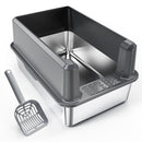 LEMPISH STAINLESS STEEL CAT LITTER BOX WITH TOP LID LARGE XL METAL - GRAY - Like New