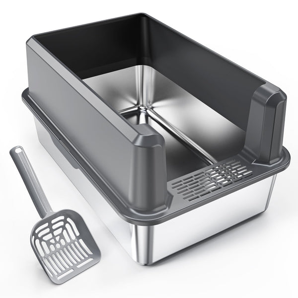 LEMPISH STAINLESS STEEL CAT LITTER BOX WITH TOP LID LARGE XL METAL - GRAY - Like New